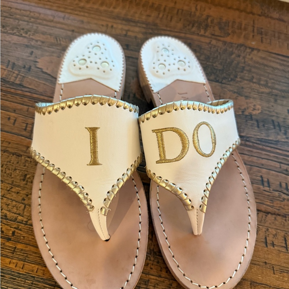 Jack Rogers Gold and Cream 'I DO' Sandals